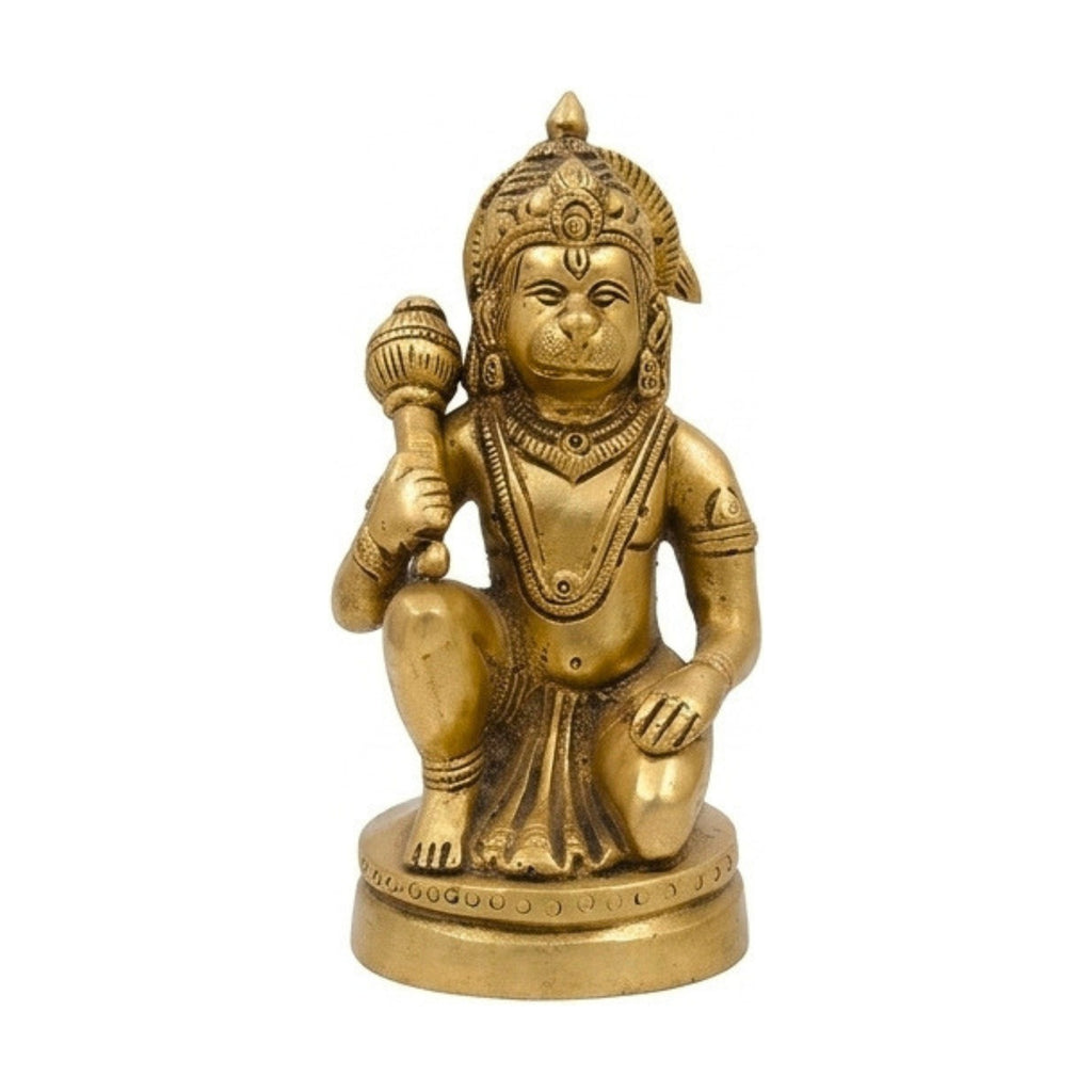 Handcrafted Solid Brass Hanuman Idol | Veera Bajrangbali Murti with Gada for Home Temple BR-366-A