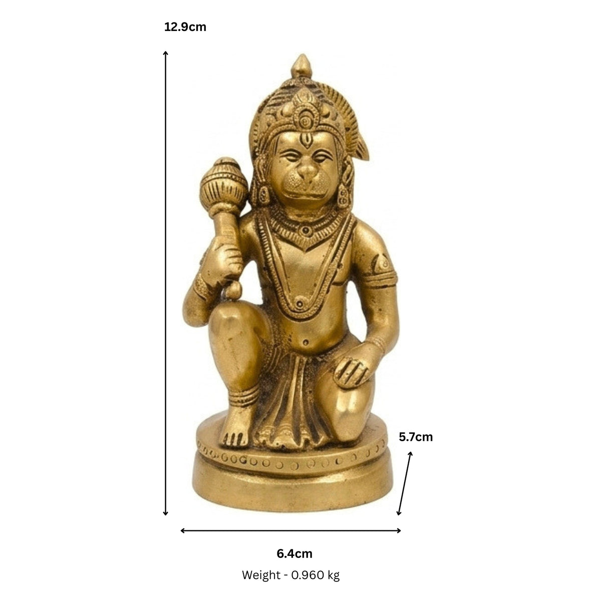 Handcrafted Solid Brass Hanuman Idol | Veera Bajrangbali Murti with Gada for Home Temple BR-366-A