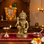 Handcrafted Solid Brass Hanuman Idol | Veera Bajrangbali Murti with Gada for Home Temple BR-366-A