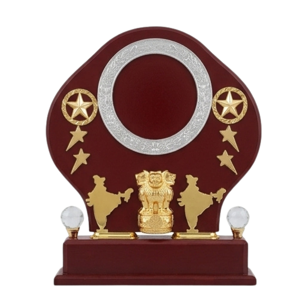 Elegant India Patriotic Wooden Award Shield – Golden State Emblem Memento M-89-A
