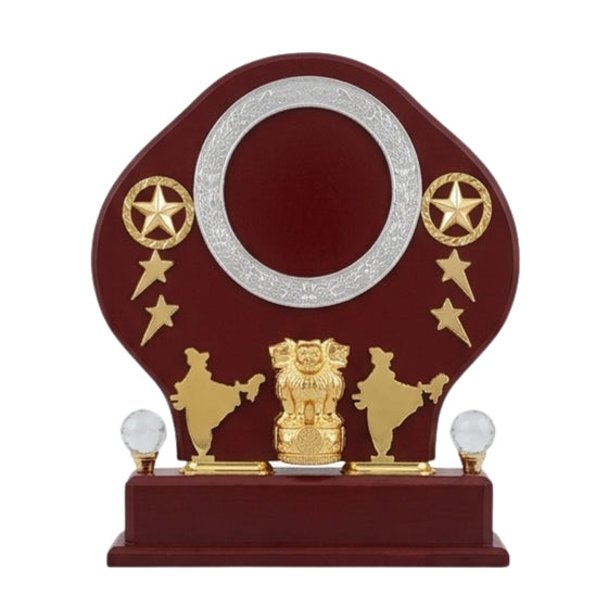 Elegant India Patriotic Wooden Award Shield – Golden State Emblem Memento M-89-A