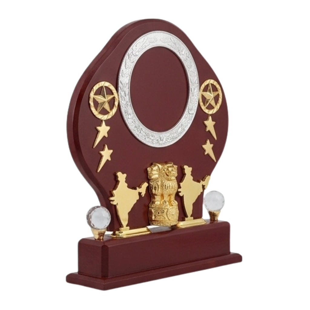 Elegant India Patriotic Wooden Award Shield – Golden State Emblem Memento M-89-A