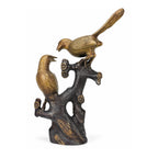Handcrafted Dual-Tone Brass Lovebirds on Tree Branch Figurine – Traditional Two Birds Antique Home Decor & Tabletop Sculpture BR-139-A
