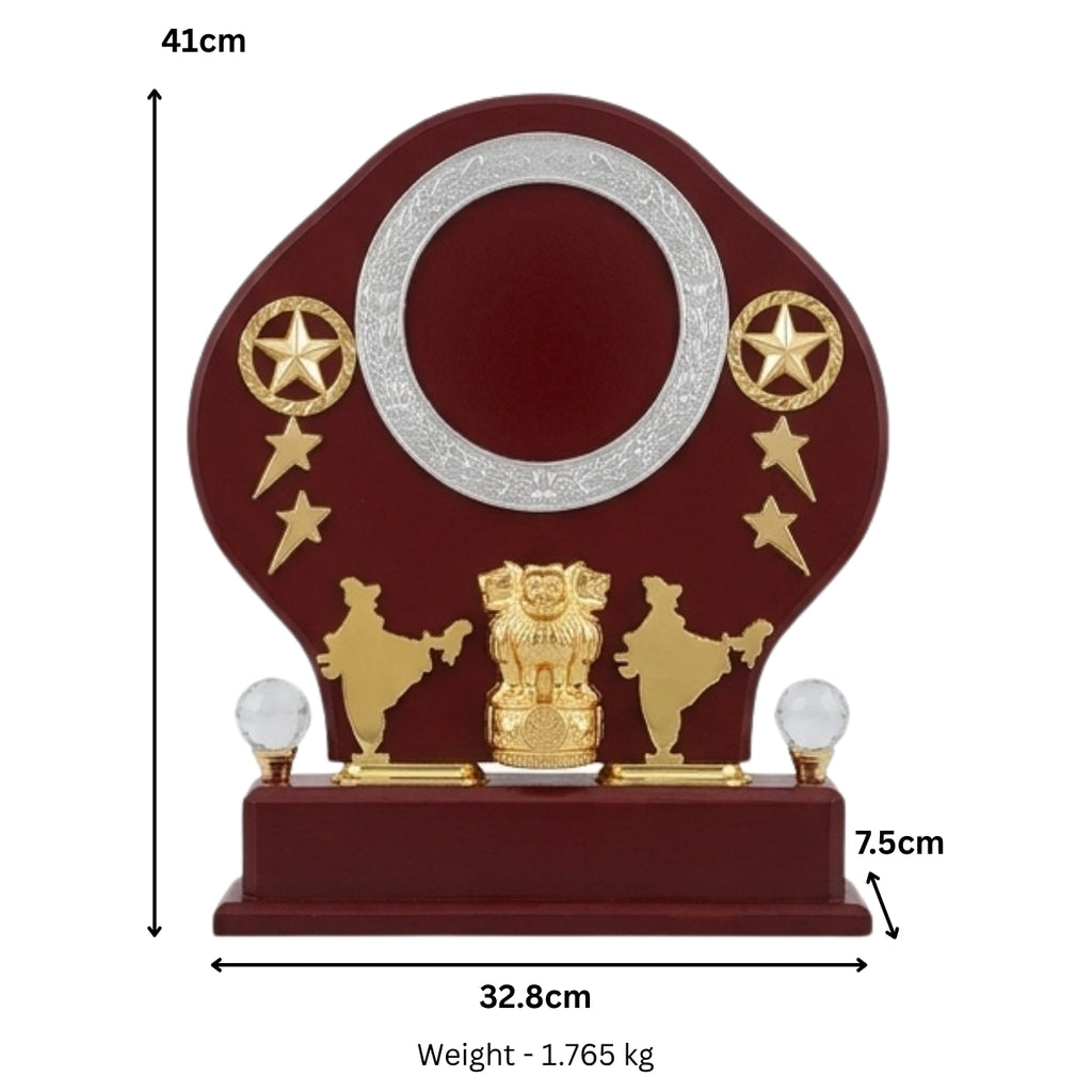 Elegant India Patriotic Wooden Award Shield – Golden State Emblem Memento M-89-A