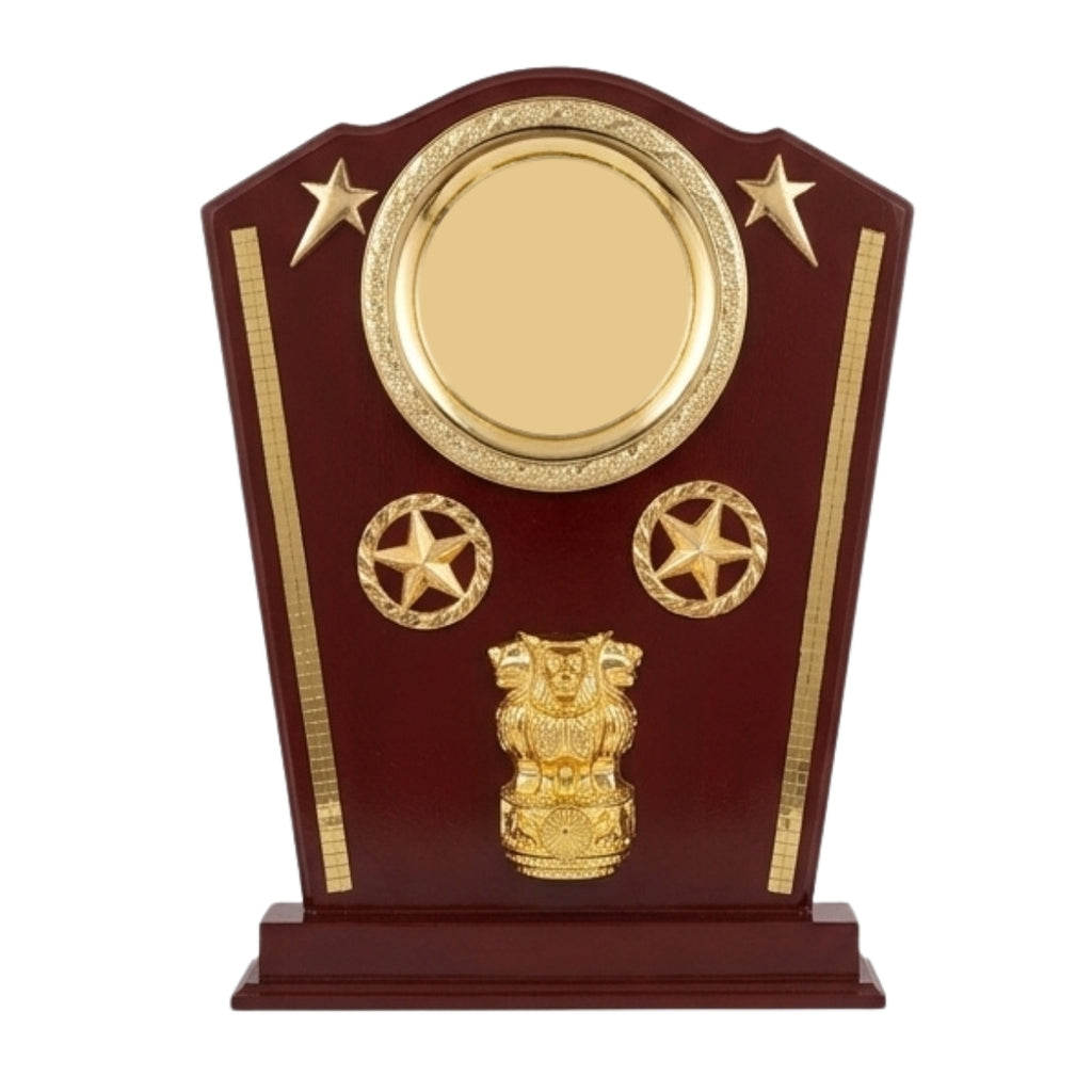 Premium Wooden Memento Trophy with National Emblem and Gold Highlights M-266-A