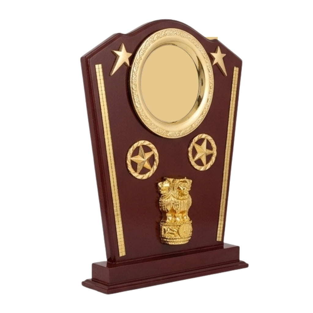 Premium Wooden Memento Trophy with National Emblem and Gold Highlights M-266-A