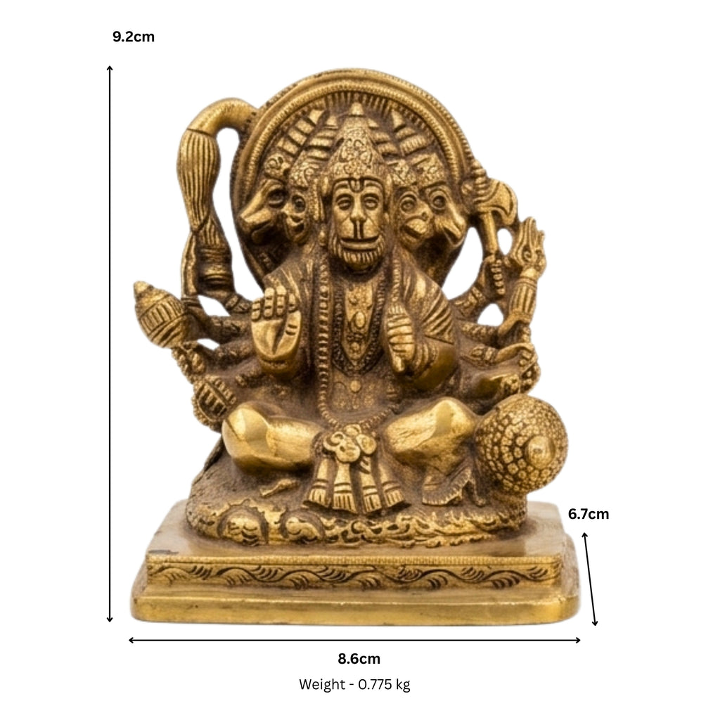 Handcrafted Brass Panchmukhi Hanuman Idol | 5-Faced Bajrangbali Murti for Home Temple BR-343-A