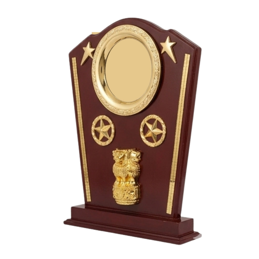 Premium Wooden Memento Trophy with National Emblem and Gold Highlights M-266-A