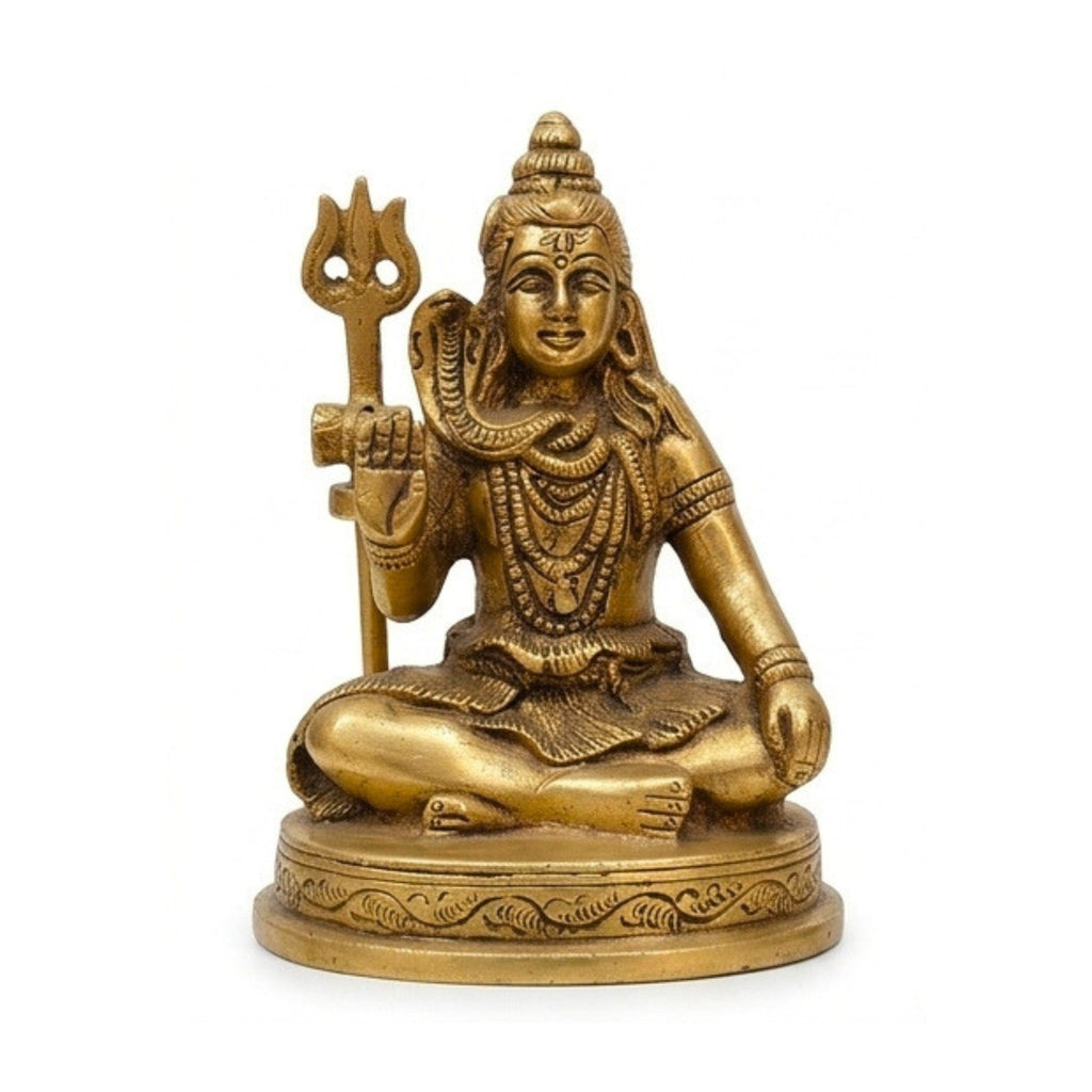 Handcrafted Brass Lord Shiva Idol | Seated Mahadev Murti with Trishul for Home Mandir BR-44-A