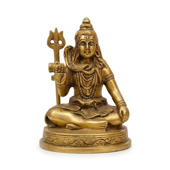 Handcrafted Brass Lord Shiva Idol | Seated Mahadev Murti with Trishul for Home Mandir BR-44-A