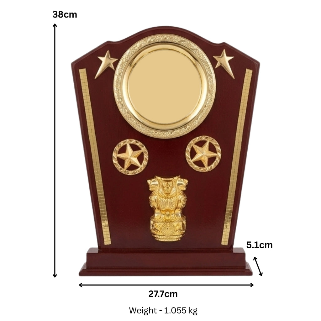 Premium Wooden Memento Trophy with National Emblem and Gold Highlights M-266-A