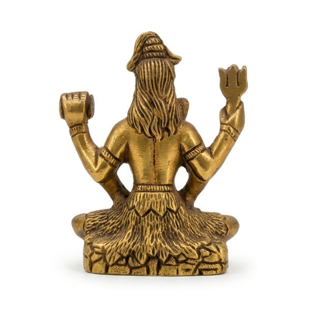 Handcrafted Pocket Brass Shiva Idol | Mini Meditating Mahadev Murti with Trishul on Tiger Skin Base BR-346-A