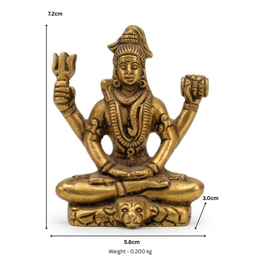 Handcrafted Pocket Brass Shiva Idol | Mini Meditating Mahadev Murti with Trishul on Tiger Skin Base BR-346-A