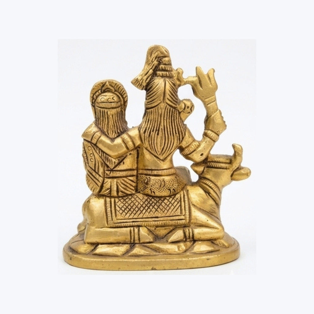 Handcrafted Brass Shiva Parvati Family Idol | Mini Shiv Parivar Murti with Baby Ganesha and Nandi BR-354-A