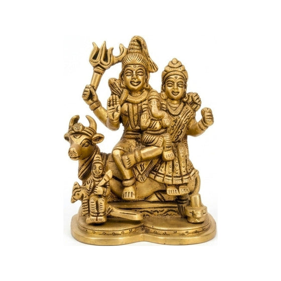 Handcrafted Brass Shiv Parivar Idol | Shiva Parvati Family Murti with Ganesha, Kartikeya, and Nandi BR-404-A