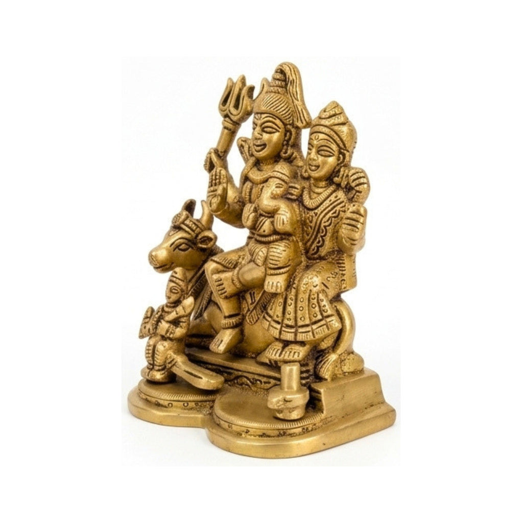 Handcrafted Brass Shiv Parivar Idol | Shiva Parvati Family Murti with Ganesha, Kartikeya, and Nandi BR-404-A