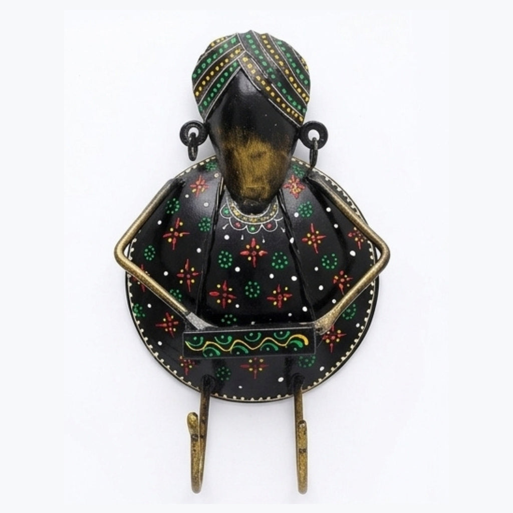 Handcrafted Metal Rajasthani Musician Wall Hook | Handpainted Ethnic Indian Folk Art Multi-Purpose Key Holder and Hanger for Wall Decor I-154-A