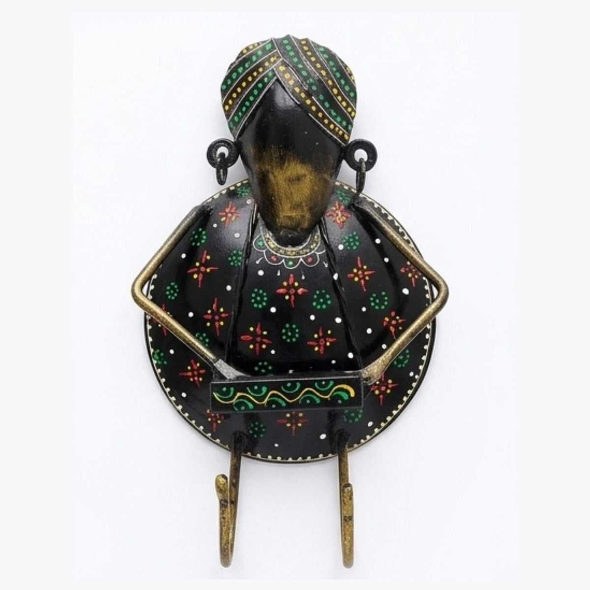 Handcrafted Metal Rajasthani Musician Wall Hook | Handpainted Ethnic Indian Folk Art Multi-Purpose Key Holder and Hanger for Wall Decor I-154-A