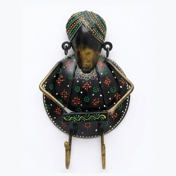 Handcrafted Metal Rajasthani Musician Wall Hook | Handpainted Ethnic Indian Folk Art Multi-Purpose Key Holder and Hanger for Wall Decor I-154-A