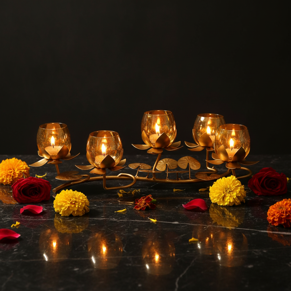 5-Lotus Vine Centrepiece Tealight Holder – Cinematic Square Hero Shot