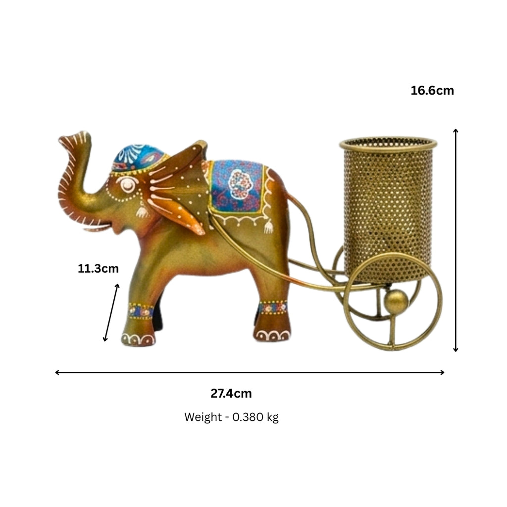 Artisanal Metal Elephant Figurine Pen Holder – Cultural Tabletop Decor & Premium Executive Gift I-205-A