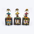 Hand-Painted Metal Musicians Set of 3 – Traditional Indian Folk Musician Dangler Figurines – Decorative Sitting Human Sculptures for Home Decor I-300-A