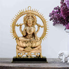 craftearth-black-metal-saraswati-plate-with-wooden-stand-2-min