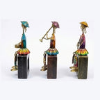 Hand-Painted Metal Musicians Set of 3 – Traditional Indian Folk Musician Dangler Figurines – Decorative Sitting Human Sculptures for Home Decor I-300-A