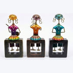 Hand-Painted Metal Musicians Set of 3 – Traditional Indian Folk Musician Dangler Figurines – Decorative Sitting Human Sculptures for Home Decor I-300-A