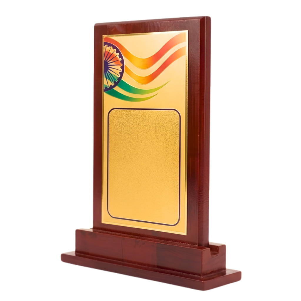 Patriotic Indian Tricolor & Ashoka Chakra Wooden Recognition Memento M-572-A