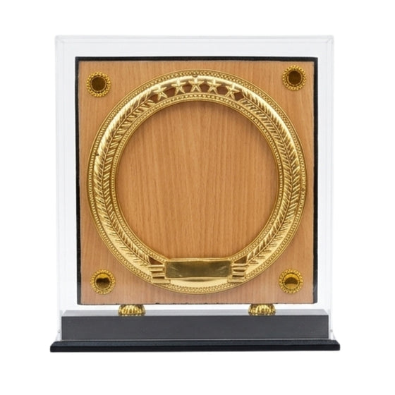 Elegant Wooden Memento in Acrylic Dustproof Case – Golden Circular Star Trophy for Recognition & Awards GC-M-536-A