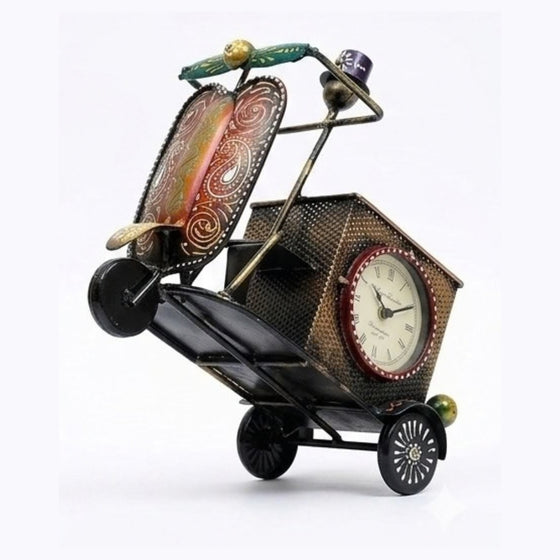 Antique Style Metal Cycle Rickshaw Clock Figurine I-206-A