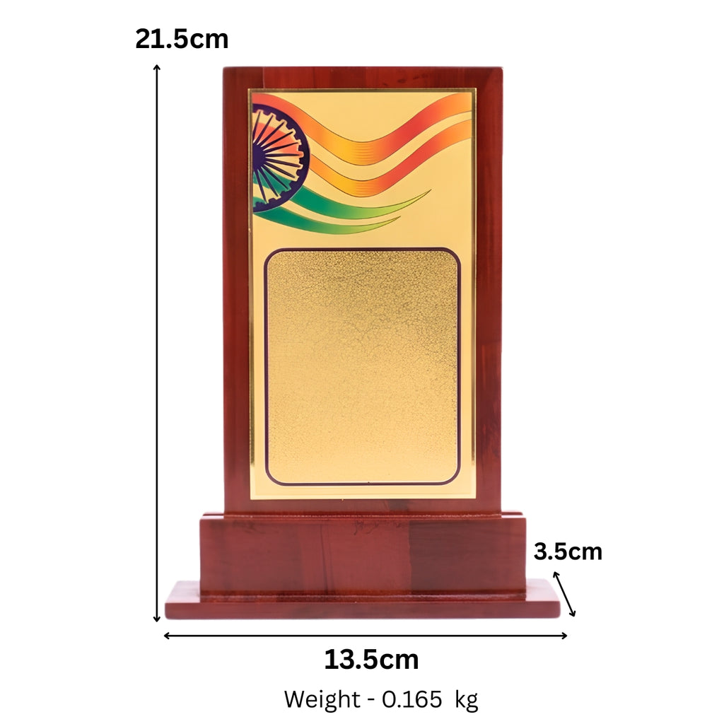 Patriotic Indian Tricolor & Ashoka Chakra Wooden Recognition Memento M-572-A