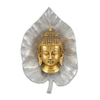 Buddha Head on Peepal Leaf Wall Hanging (Dual Tone Gold & Silver) W-192-A