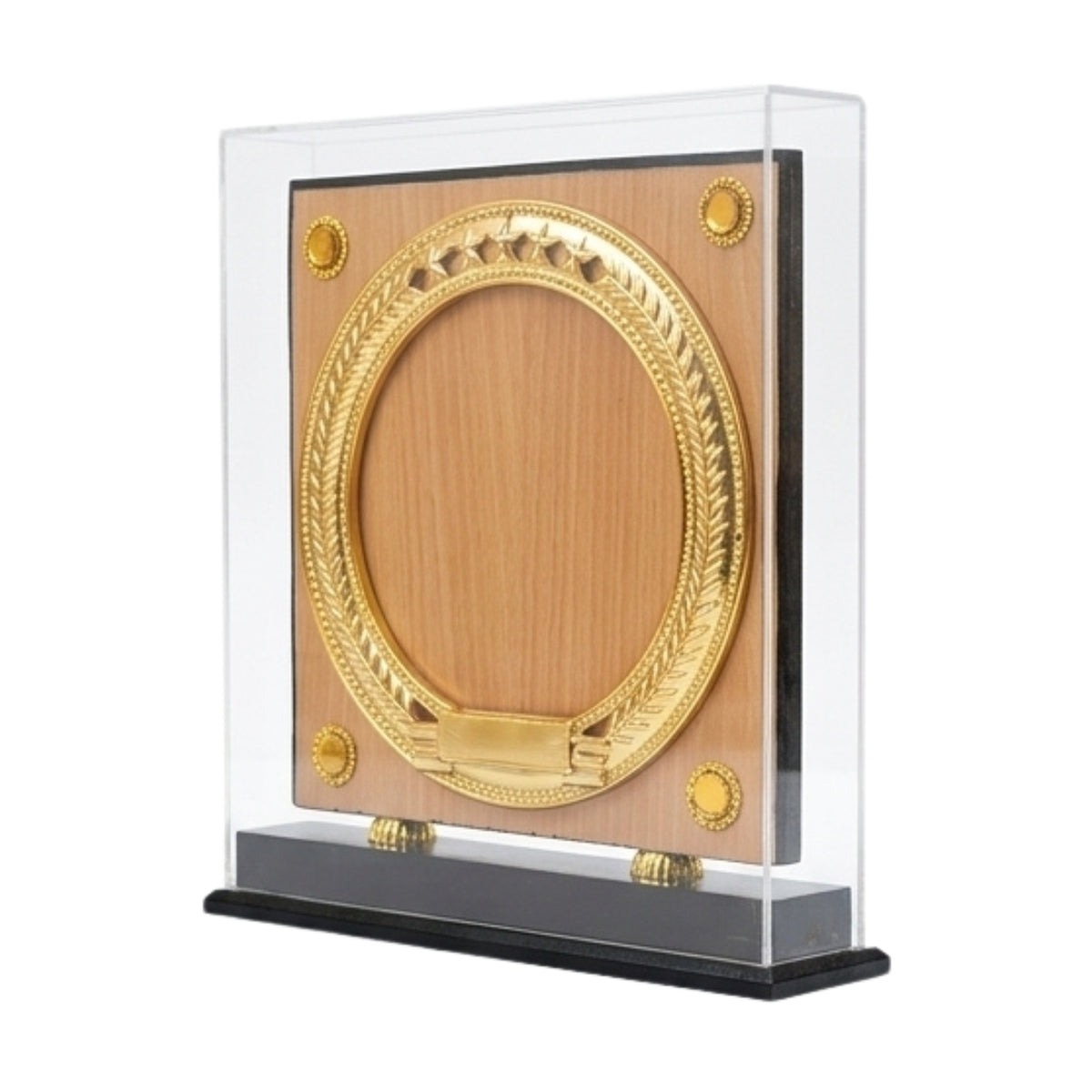 Elegant Wooden Memento in Acrylic Dustproof Case – Golden Circular Star Trophy for Recognition & Awards GC-M-536-A