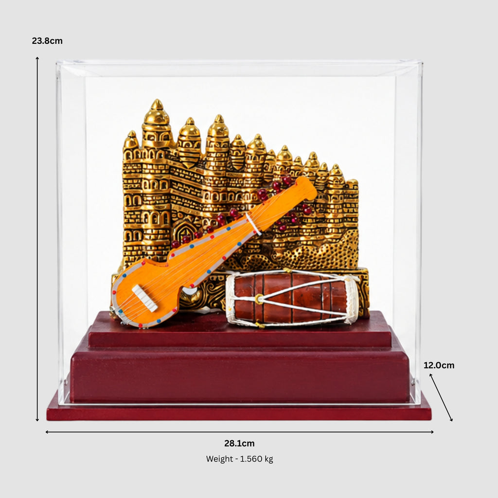 Handcrafted Indian Classical Music & Heritage Souvenir Display Case | Featuring Gwalior Fort & Miniature Folk Instruments (Ektara/Dotara & Dholak) GC-W-169-C