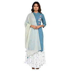 CraftEarth Women's Ethnic Blue Cotton Sharara Set with Dupatta K-D170