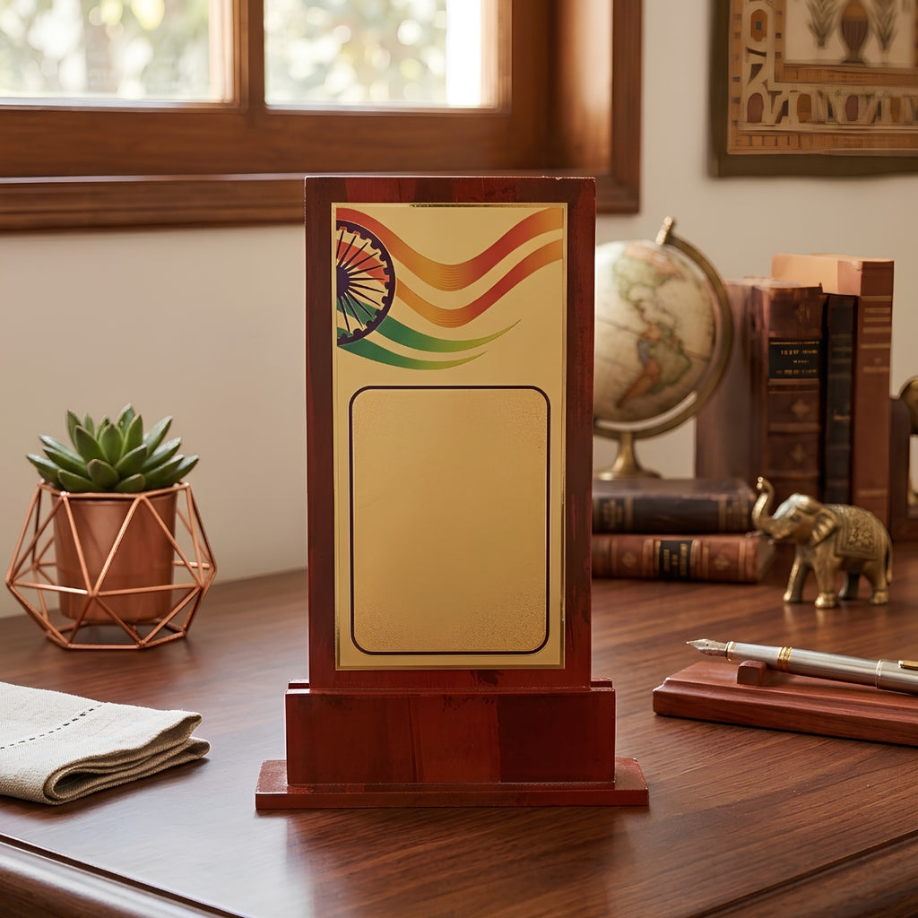 Patriotic Indian Tricolor & Ashoka Chakra Wooden Recognition Memento M-572-A