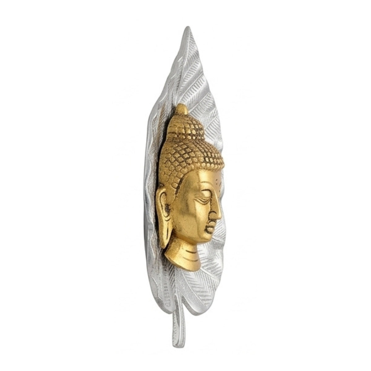 Buddha Head on Peepal Leaf Wall Hanging (Dual Tone Gold & Silver) W-192-A