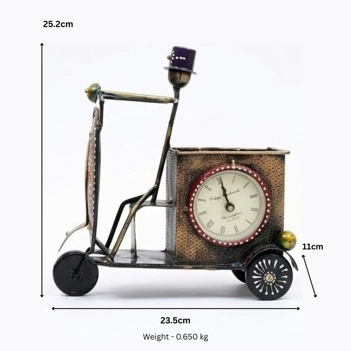 Antique Style Metal Cycle Rickshaw Clock Figurine I-206-A