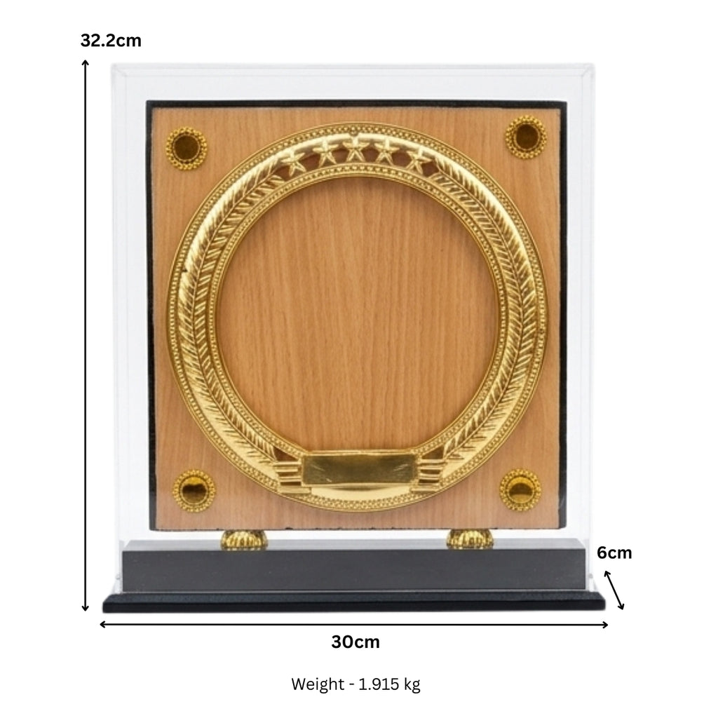 Elegant Wooden Memento in Acrylic Dustproof Case – Golden Circular Star Trophy for Recognition & Awards GC-M-536-A