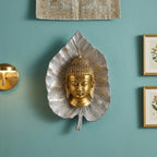 Buddha Head on Peepal Leaf Wall Hanging (Dual Tone Gold & Silver) W-192-A