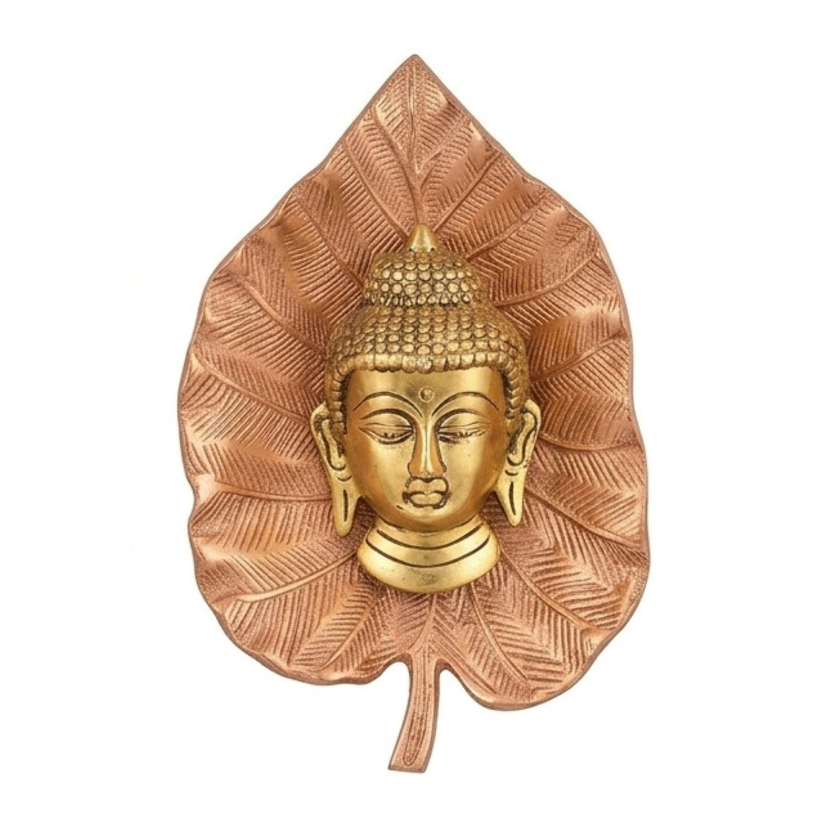 Buddha Head on Peepal Leaf Wall Hanging (Dual Tone Gold & Copper) W-191-A