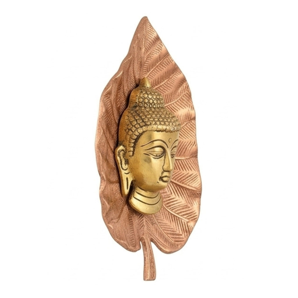Buddha Head on Peepal Leaf Wall Hanging (Dual Tone Gold & Copper) W-191-A