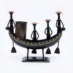 Iron Tribal Boatmen Figurine Pen Stand & Table Utility I-310-A