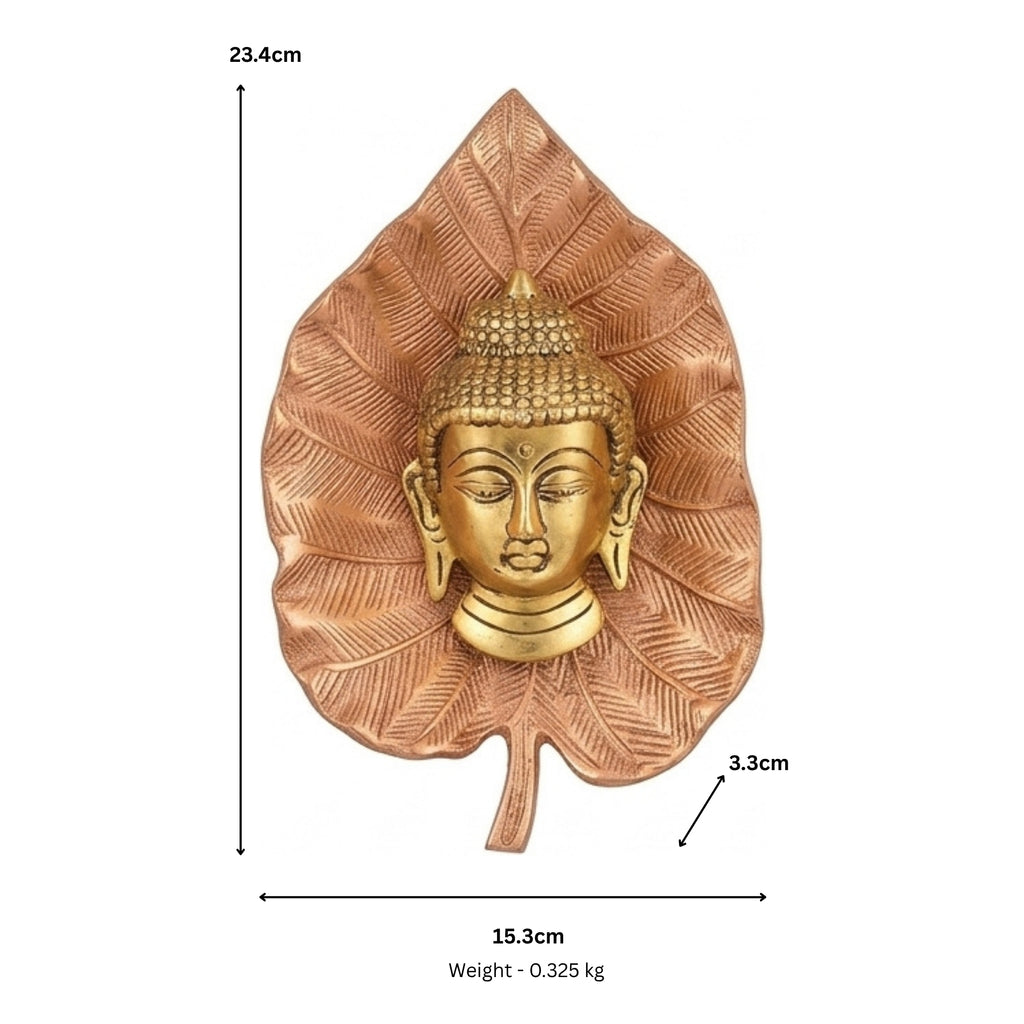 Buddha Head on Peepal Leaf Wall Hanging (Dual Tone Gold & Copper) W-191-A