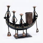Iron Tribal Boatmen Figurine Pen Stand & Table Utility I-310-A
