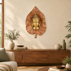 Buddha Head on Peepal Leaf Wall Hanging (Dual Tone Gold & Copper) W-191-A
