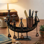 Iron Tribal Boatmen Figurine Pen Stand & Table Utility I-310-A