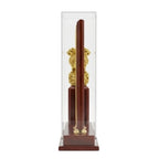 Premium Wooden Memento with Dual-Pillar Floating Plaque, Golden Ashoka Emblem, and Acrylic Display Case GC-M-615-A
